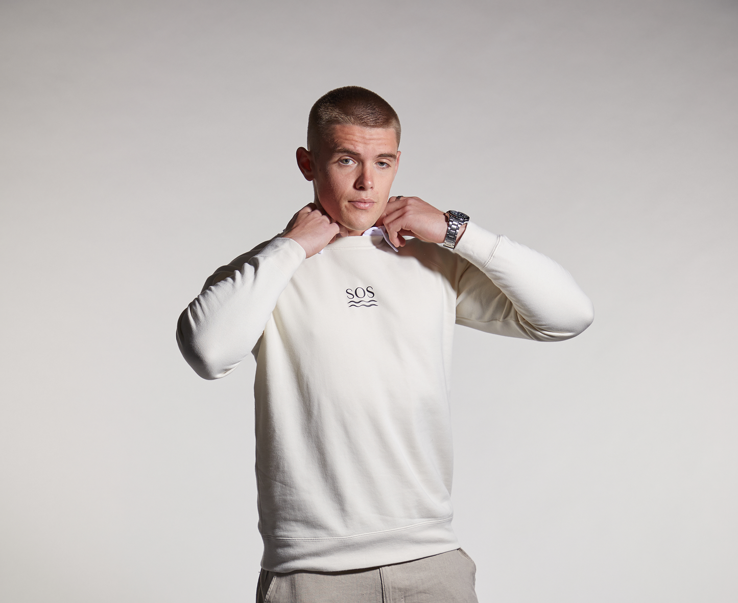 SOS Mens Ecru Crew Neck Sweatshirt