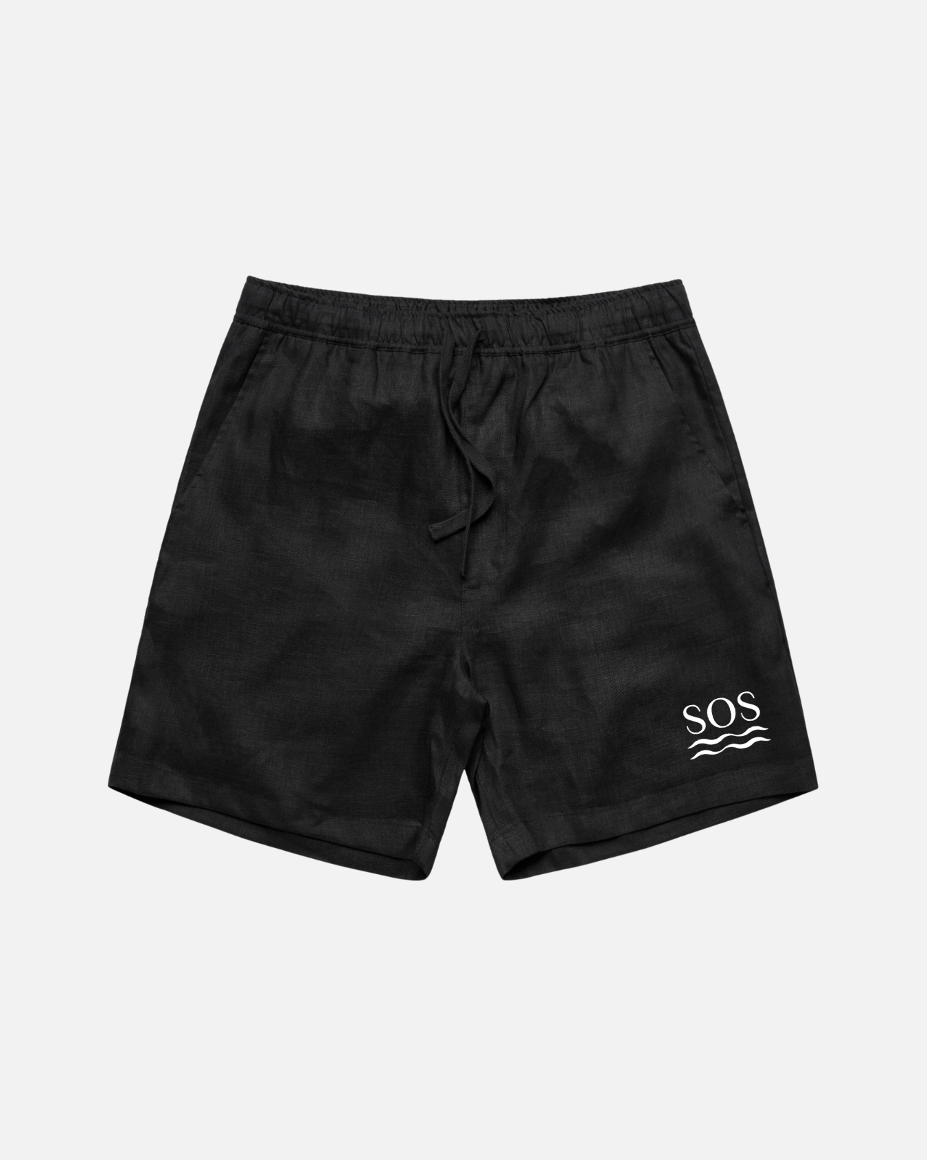 SOS Black Embroidered Linen Shorts