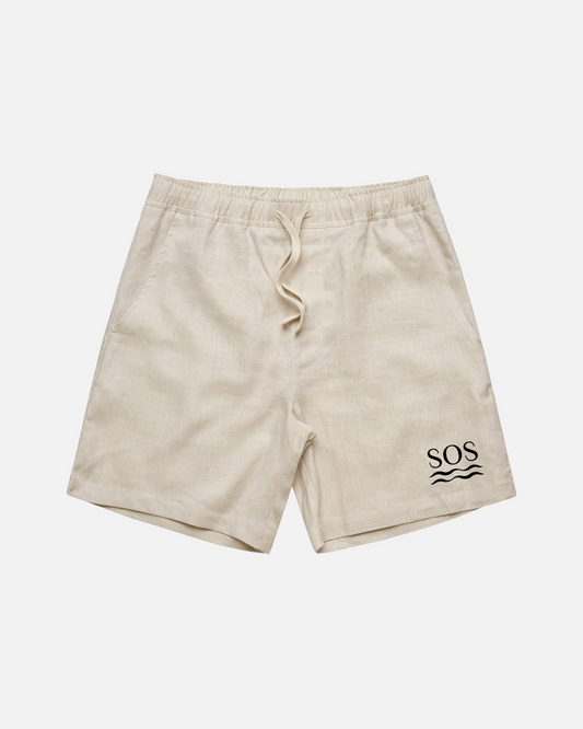 SOS Ecru Embroidered Linen Shorts