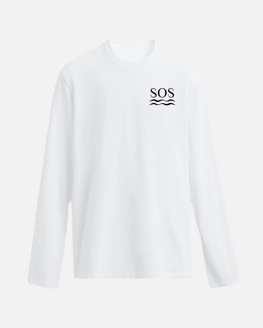 Womens White SOS Long Sleeve T-Shirt