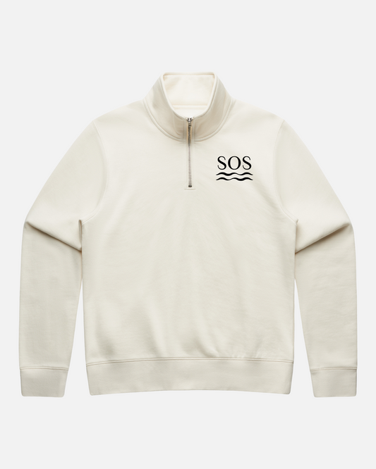 Womens SOS Embroidered Ecru Half-Zip Sweatshirt
