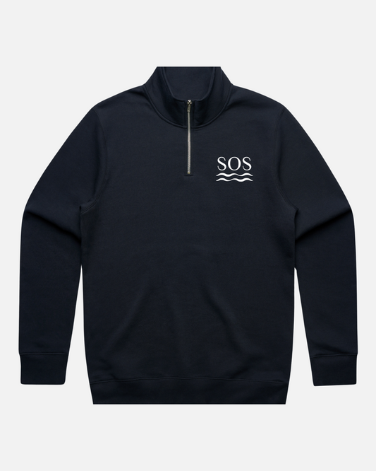 SOS Navy Embroidered Half-Zip Sweatshirt