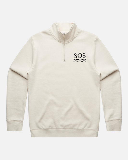 SOS Ecru Embroidered Half-Zip Sweatshirt