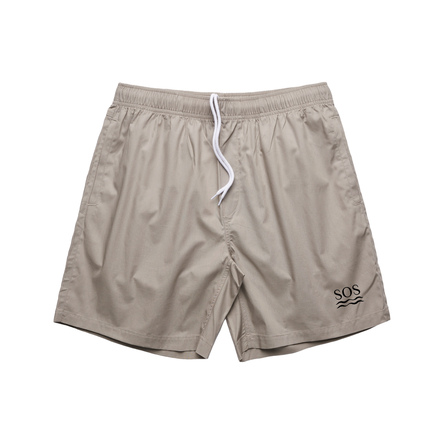 SOS Embroidered Beige Swim Shorts