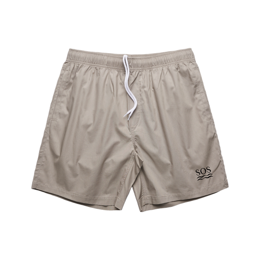 SOS Embroidered Beige Swim Shorts