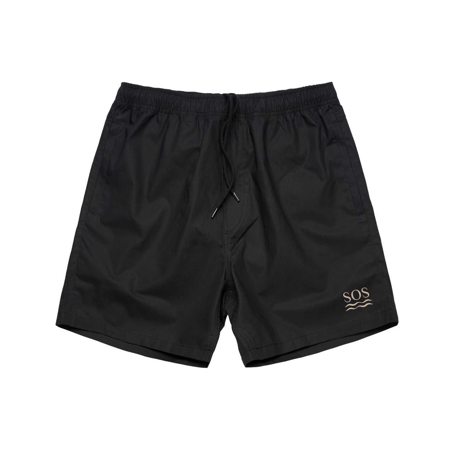 SOS Embroidered Black Swim Shorts
