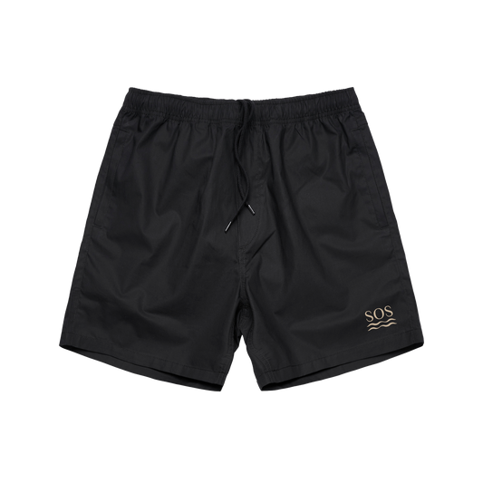 SOS Embroidered Black Swim Shorts