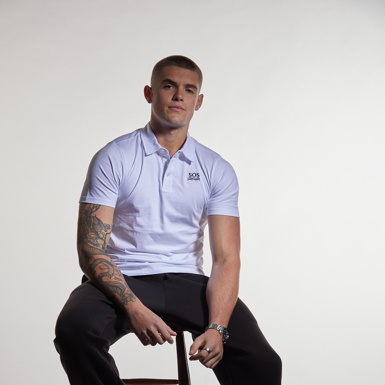 SOS Embroidered White Polo